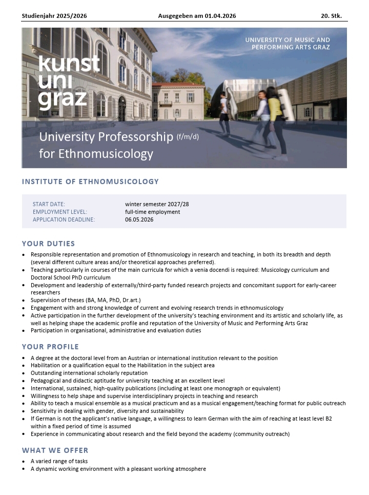 University professorship for ethnomusicology